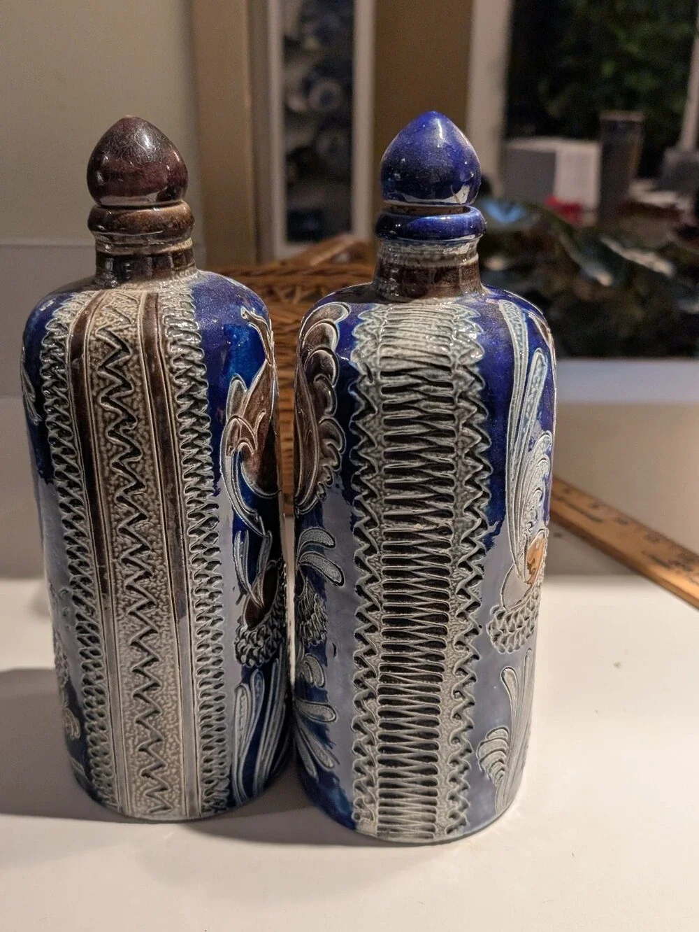 Vintage Westerwald Germany Salt- Glazed &Sgraffito Stoneware Decanter Set